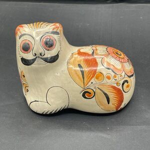 Vintage Signed G. Rivera Tonala Mexican Folk Art Pottery Cat Figurine Mustache